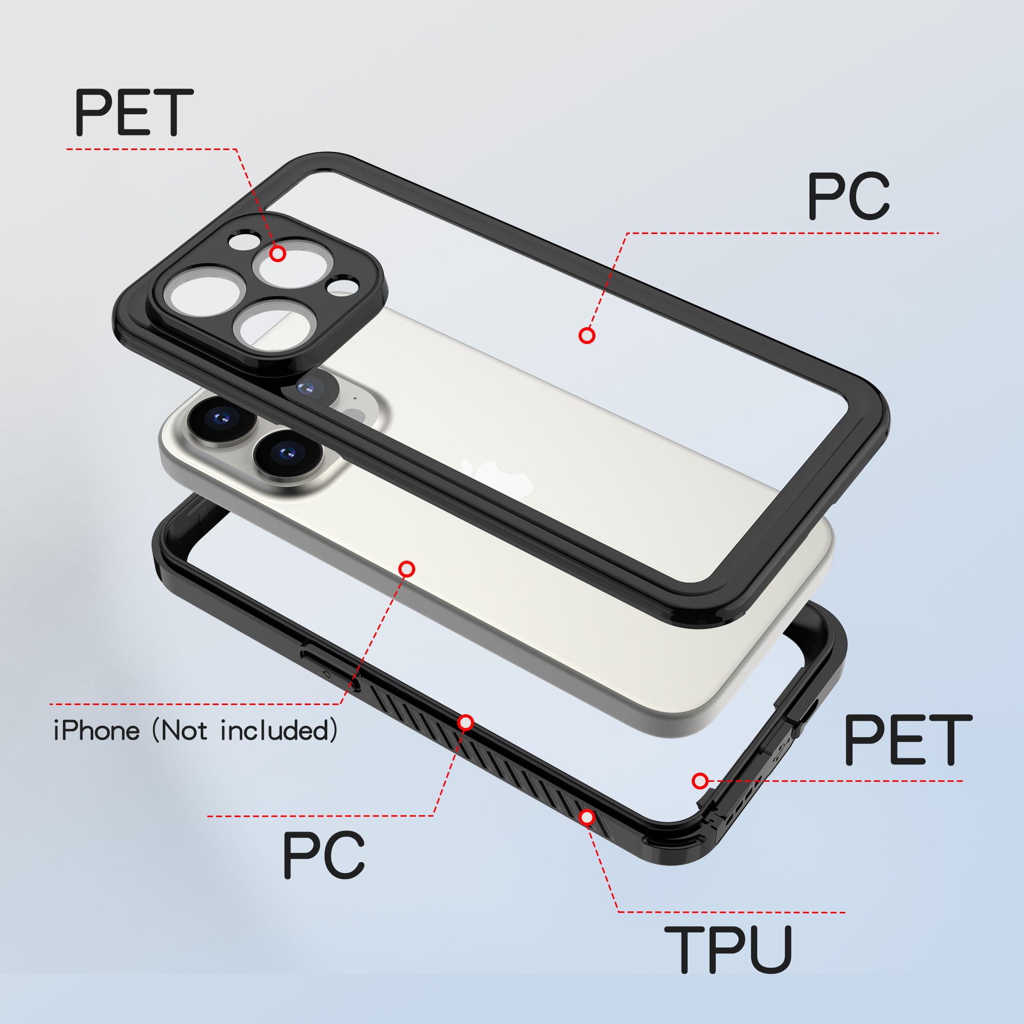 TPU+PET+PC material snowproof, waterproof, dustproof, and shockproof phone case(iPhone 15/15 Plus/15 Pro/15 Pro Max)