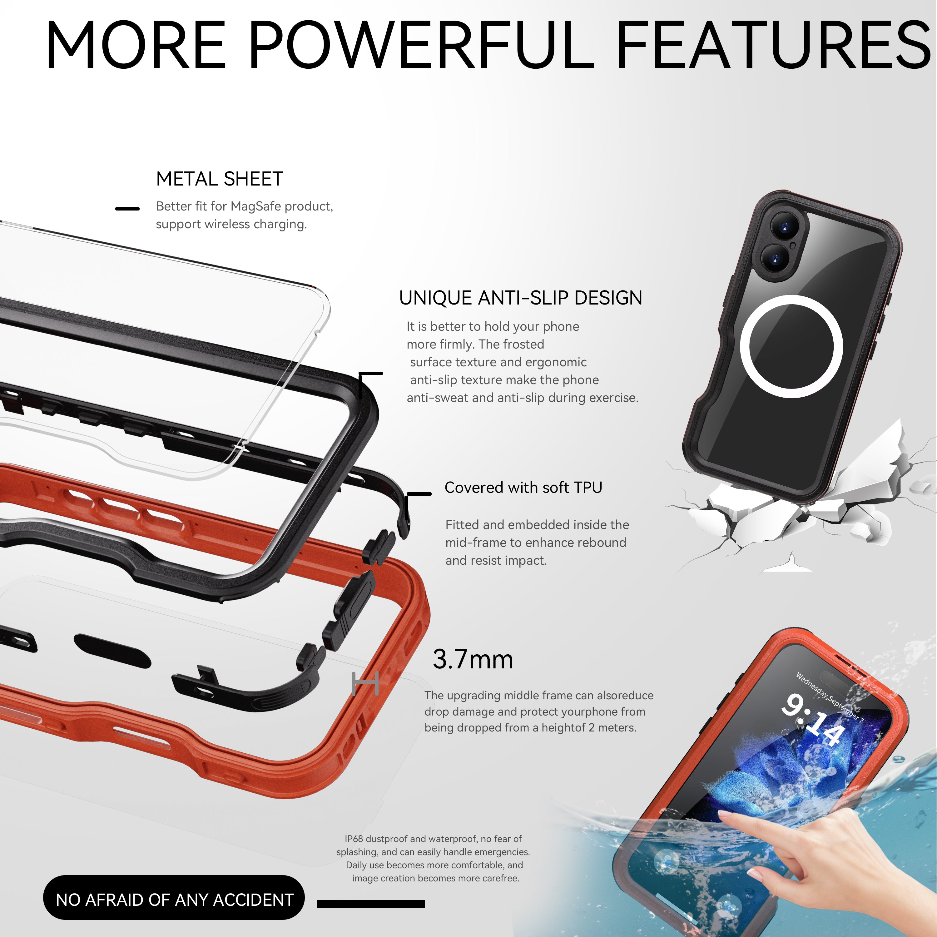 TPU+PC material snowproof, waterproof, dustproof, and shockproof phone case(iPhone 16/16 Plus/16 Pro/16 Pro Max)