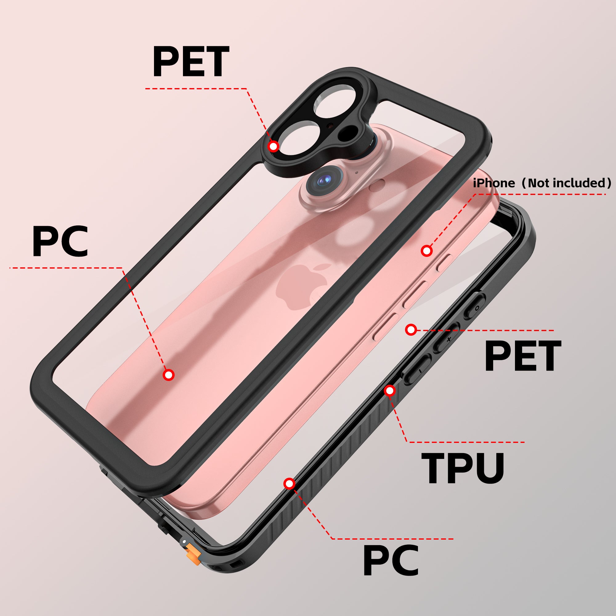 TPU+PET+PC material snowproof, waterproof, dustproof, and shockproof phone case(iPhone 16/16 Plus/16 Pro/16 Pro Max)